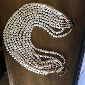 Natasha Necklace Multi Strand Bib Shell Pink Beads Gorgeous Pre-Owned